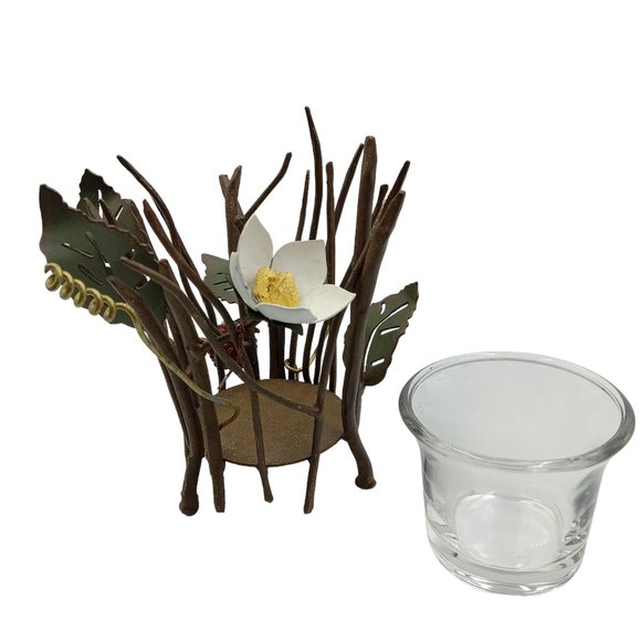 Vintage Figi Graphics Metal Sculpted Floral Votive Candle Holder, Glass Insert, - Picture 5 of 10